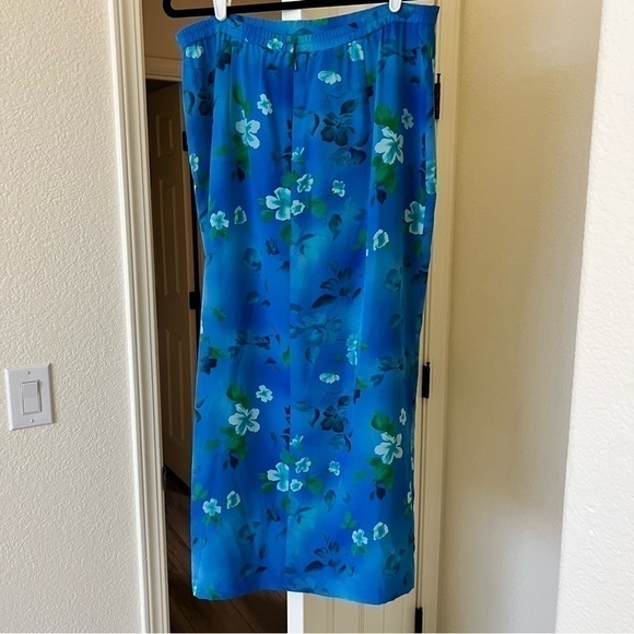 Vintage 100% Silk Skirt Long Floral Blue - Picture 5 of 5